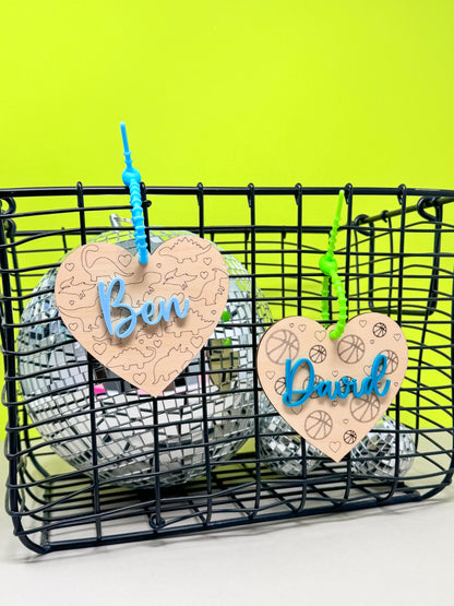 Custom Valentine's Boys Heart Gift Tag, Acrylic Heart Tags, Valentine's Basket Tags