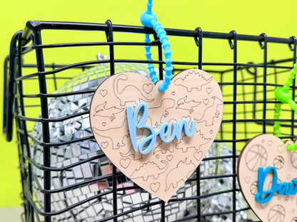 Custom Valentine's Boys Heart Gift Tag, Acrylic Heart Tags, Valentine's Basket Tags