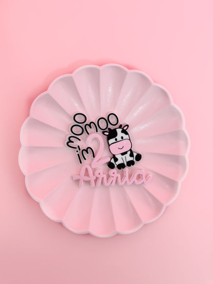 Cow Cake Topper, Moo Moo Pink Cow Birthday Cake Topper